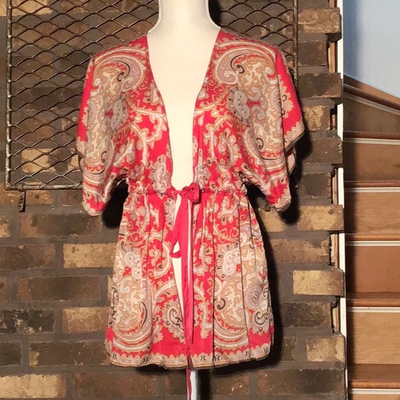 Other - Kimono bathing suit coverup red ornate paisley